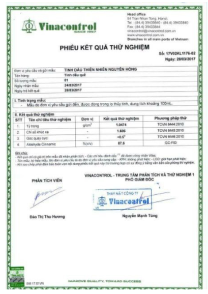 Kiểm định tinh dầu quế - Công Ty Cổ Phần Phát Triển Nông Nghiệp và Dược Liệu Việt Nam